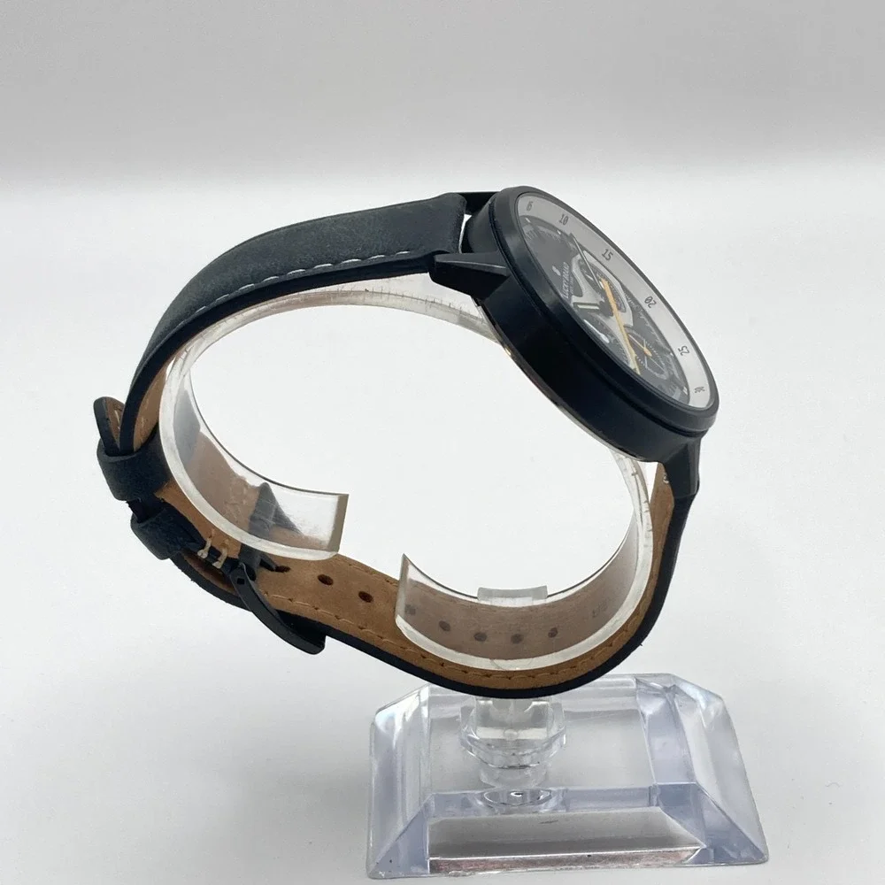 Lucky Brand Mens Watch Chronograph 35mm Black Orange Leather 50M New Battery 9